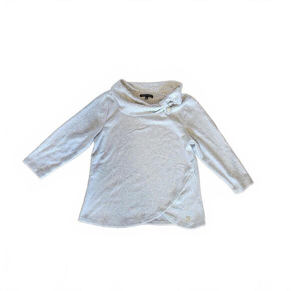 Adrienne Vittadini Shimmering Silver Cowl Neck Sweater Top Large - Picture 2 of 8